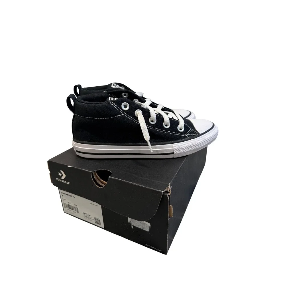 Converse All Star Chuck‎ Taylor Street Mid Black White Youth Sneakers Shoes SZ 2